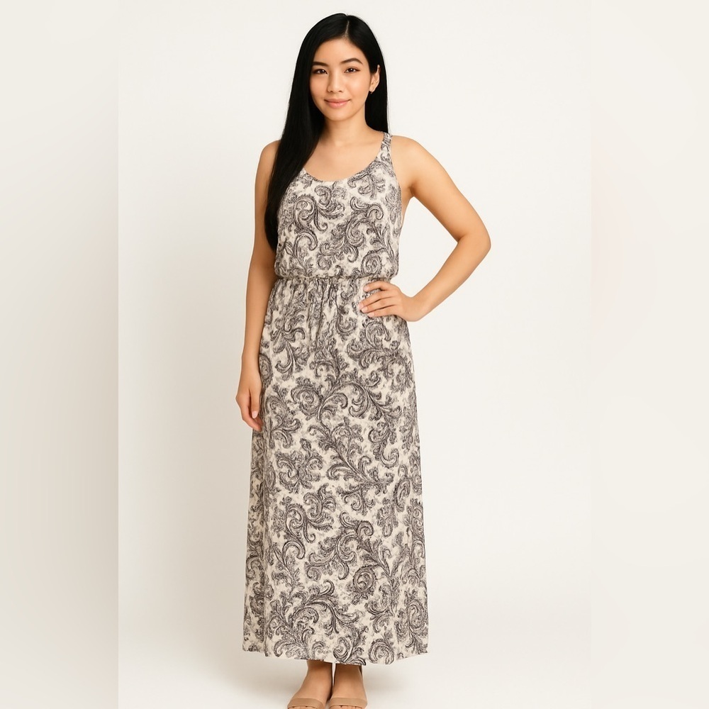 Nina Leonard Maxi Dress Medium Purple and White Floral